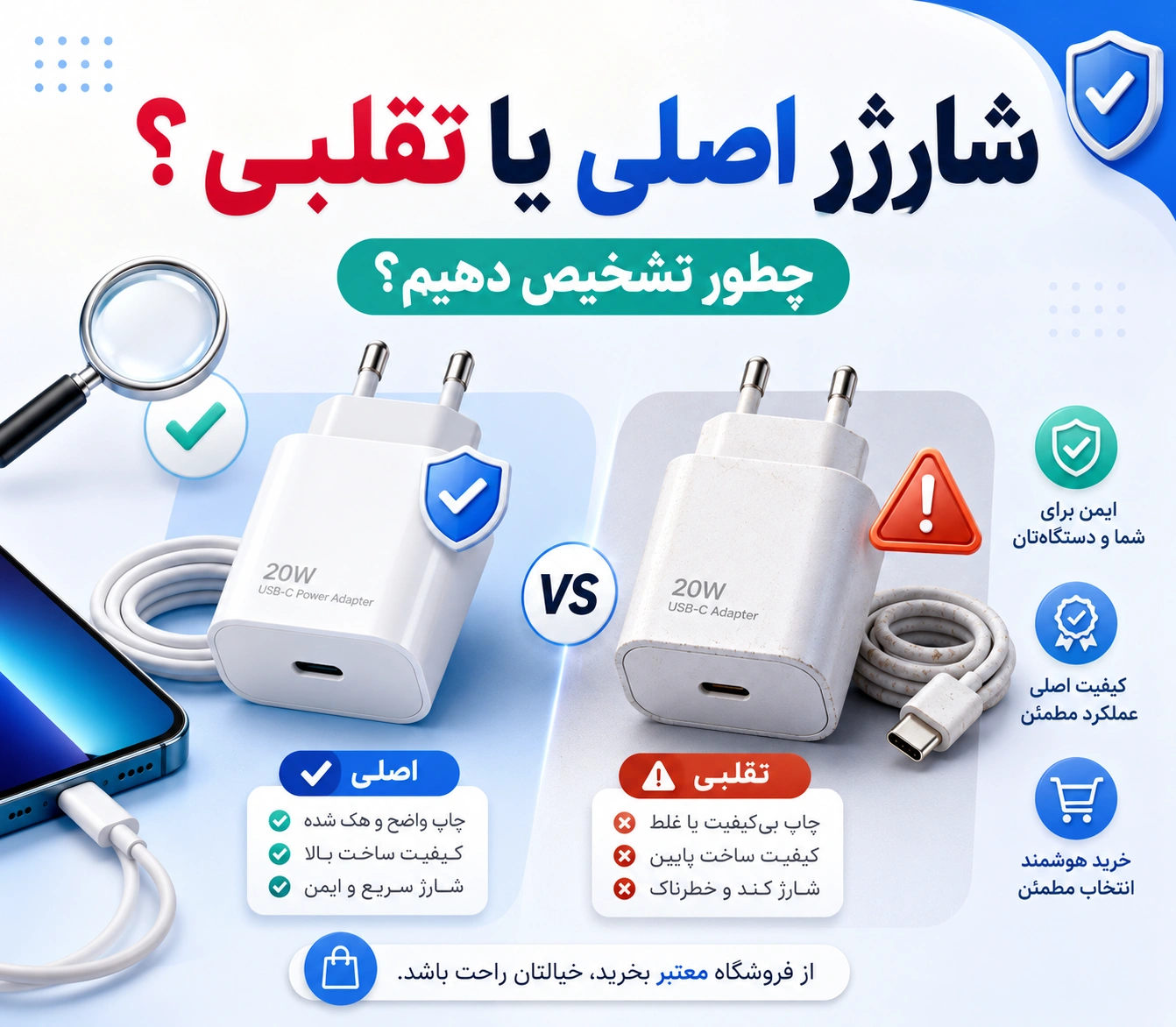 چگونه شارژر اصلی را از نمونه تقلبی تشخیص دهیم؟